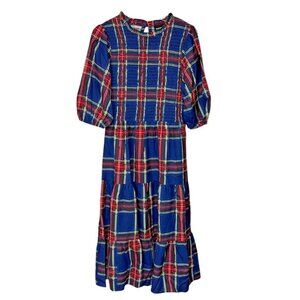 Sugarlips Lakeview Plaid Smocked Tiered Midi Dress L NWT